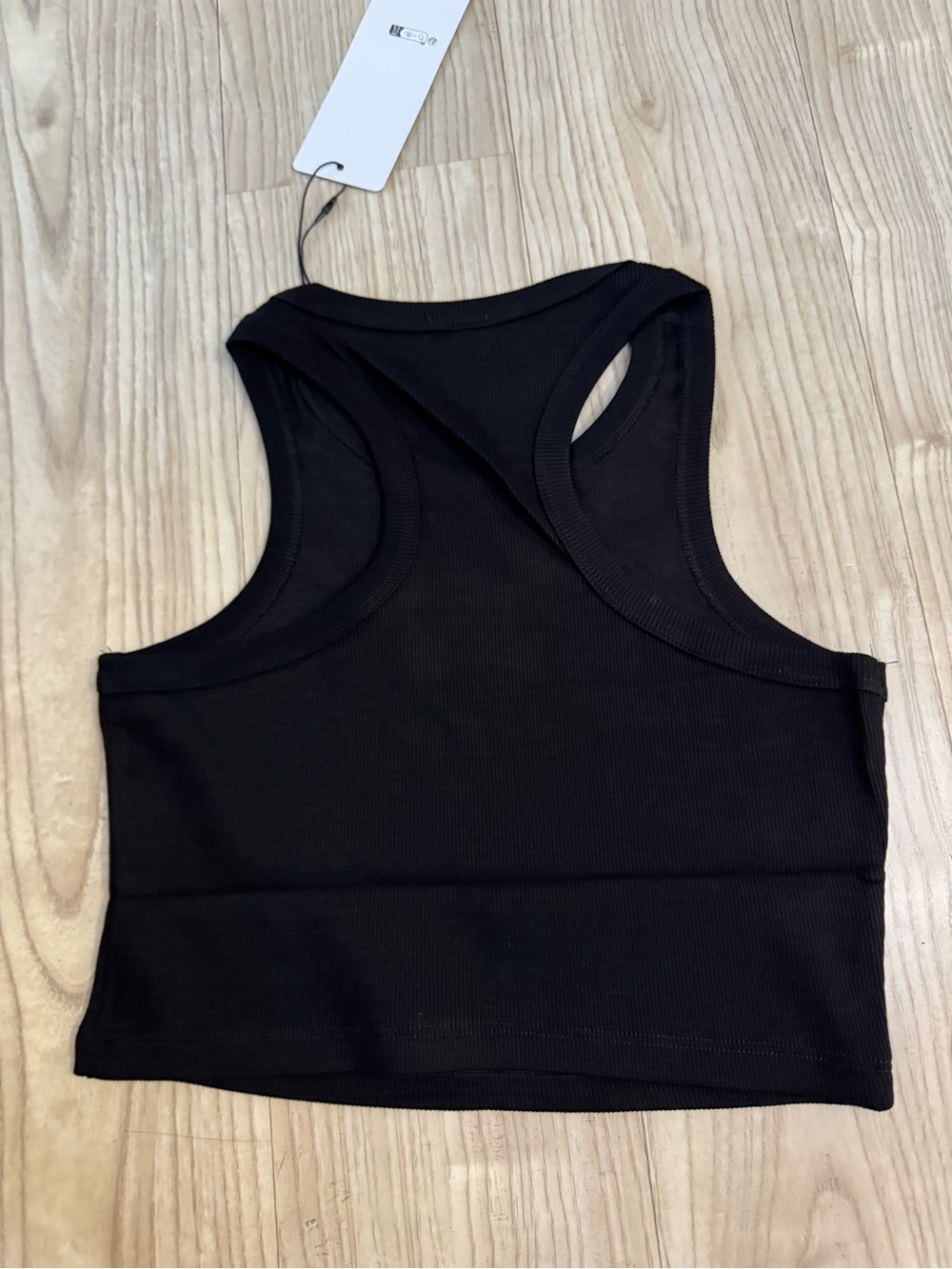 Black Ribbed Racerback Crop Tank Top - Women